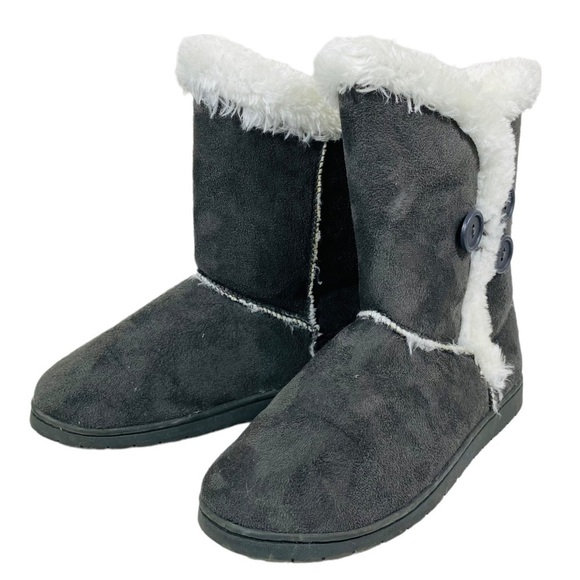 DAWGS Faux Fur Insulated Grey Women's 7 3-Button Pull-On Boot - Picture 1 of 12